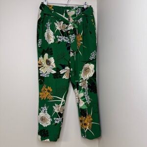 Eclipse Botanical Stretch Dress Pants Office | Green Beige Mustard Print Size 8